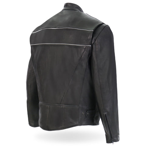 Hot Leathers JKM5003 Men’s USA Made Premium Black Leather Motorcycle Biker Jacket with Reflective Piping
