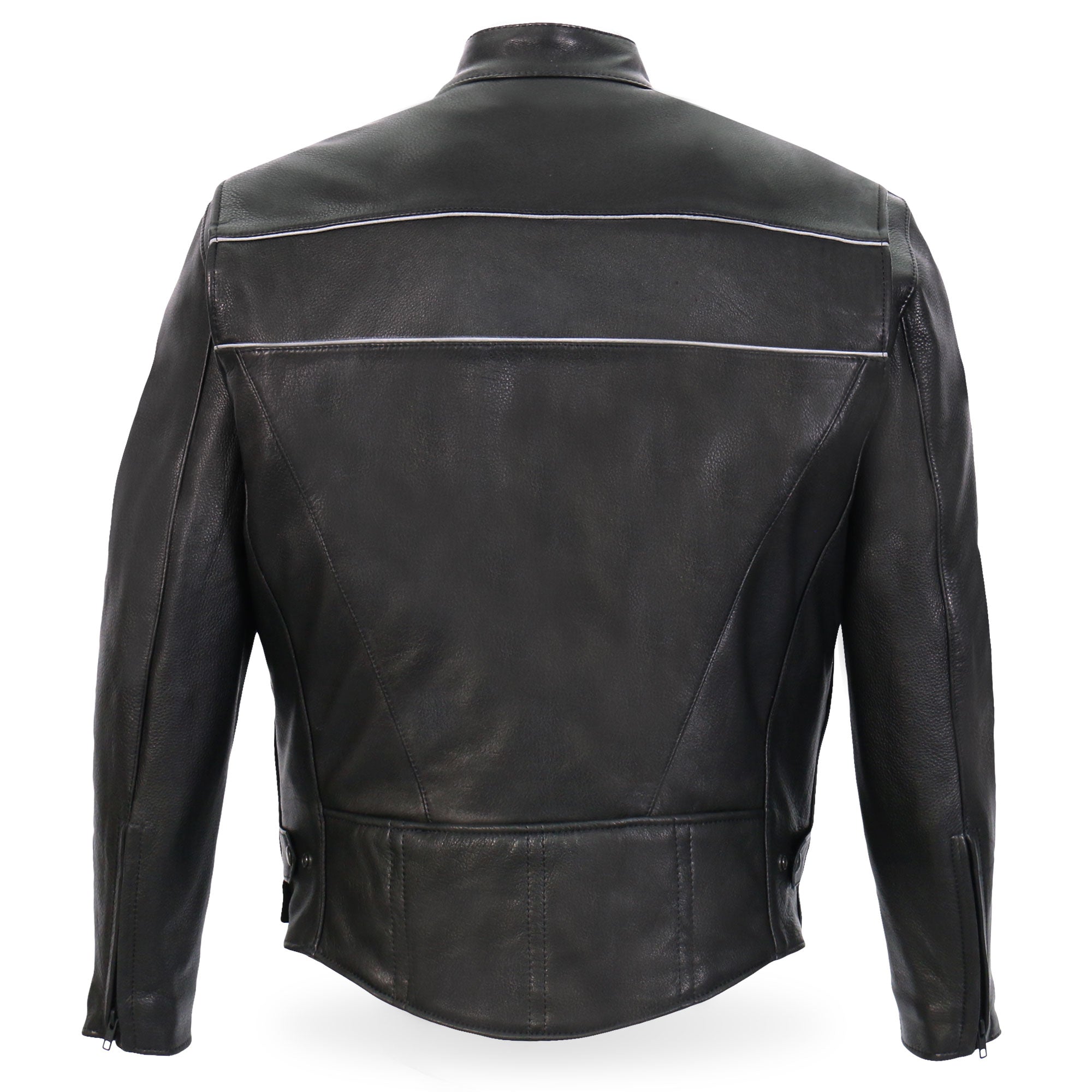 Hot Leathers JKM5003 Mens USA Made Premium Black Leather Motorcycle Biker Jacket with Reflective Piping