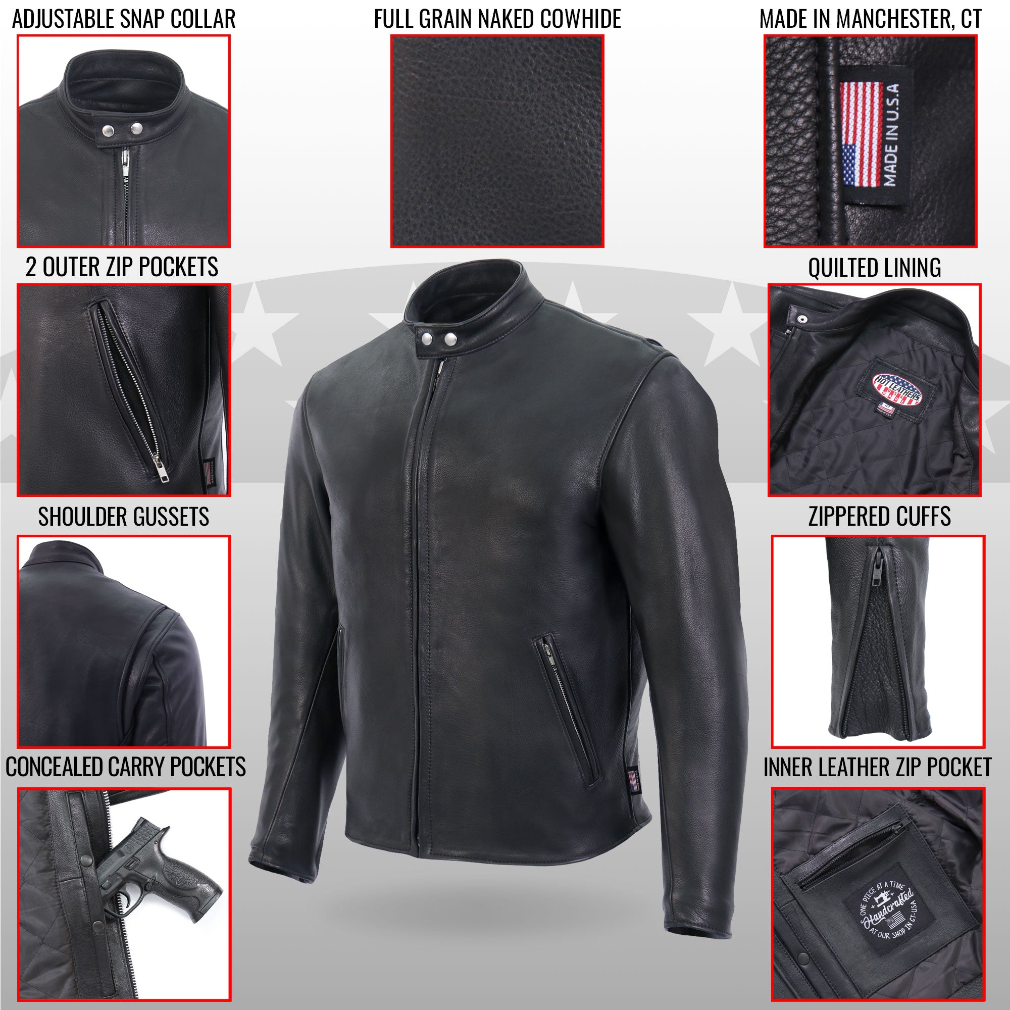 Men's Size 48 Schott NYC Black Leather Plaid Lined Motor Jacket USA 