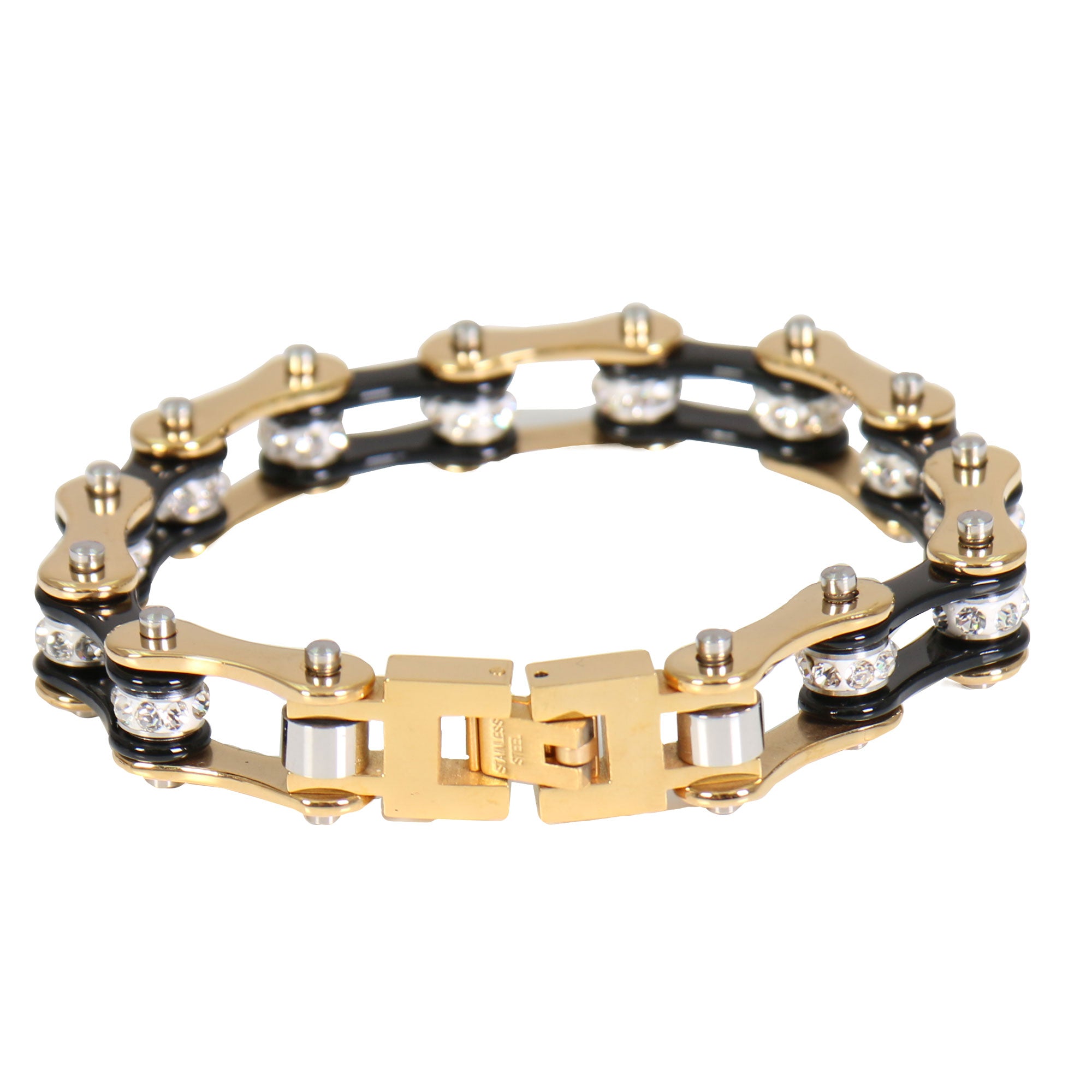 Hot Leathers JWB3108 Black and Gold Motorcycle Chain Stainless Steel Bracelets