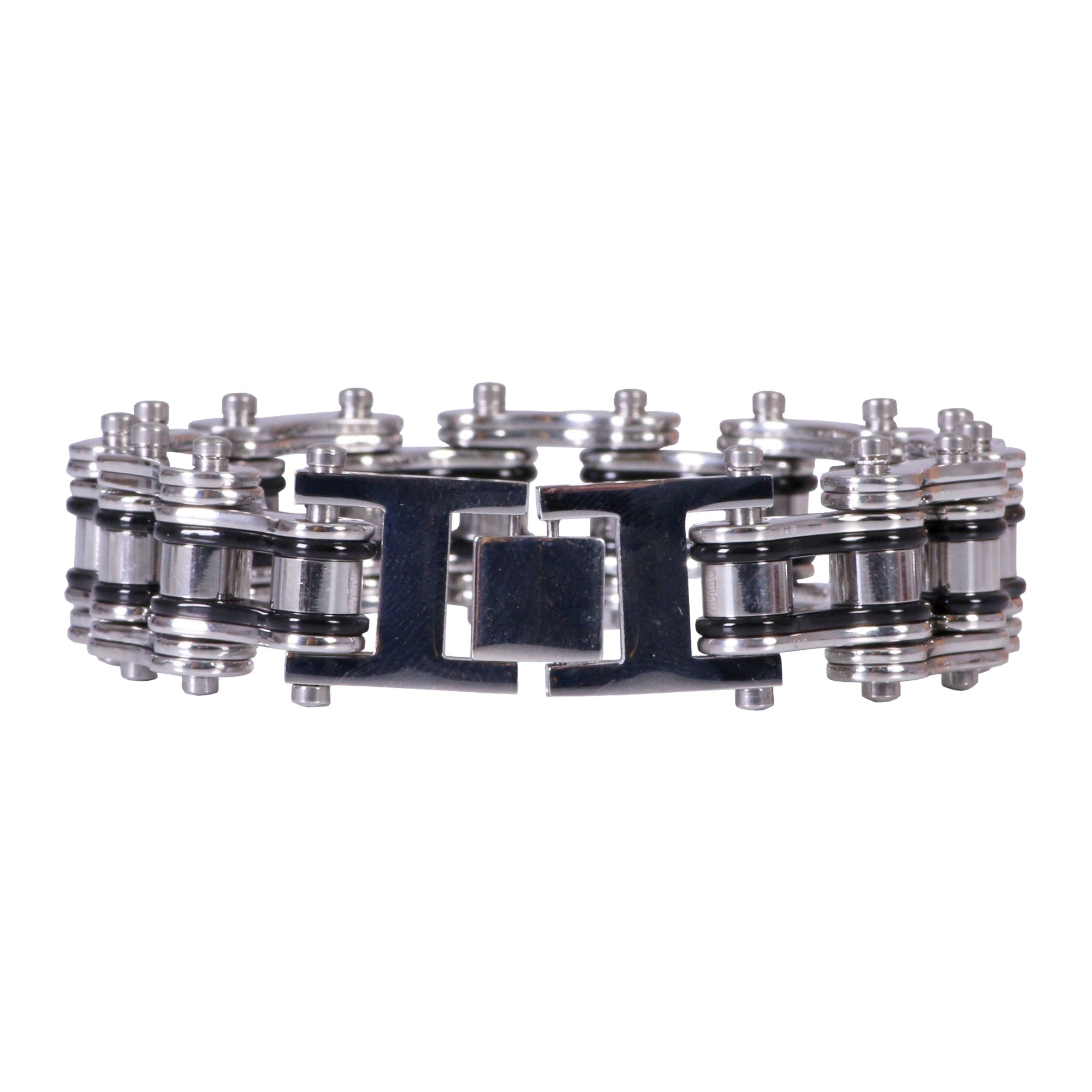 Hot Leathers JWB4101 Double Wide Silver and Black Motorcycle Chain Bracelets