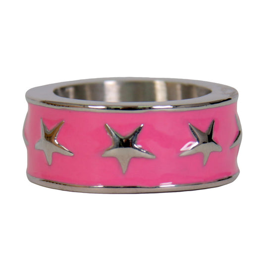 Hot Leathers JWR1120 Women's Pink Stainless Steel Ring with Stars