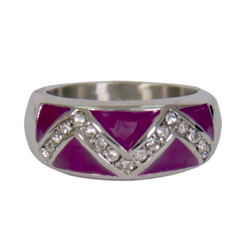 Hot Leathers JWR1123 Women's Purple 'Chevron' Stainless Steel Ring with Rhinestones