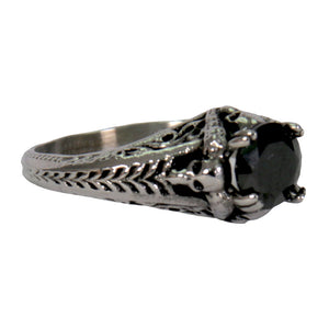 Hot Leathers JWR1124 Women's Black 'Stone Solitaire' Stainless Steel Ring