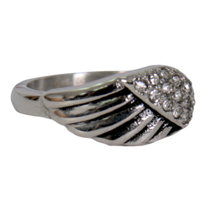 Hot Leathers JWR1130 Women's Silver 'Diamond Angel Wing' Stainless Steel Ring
