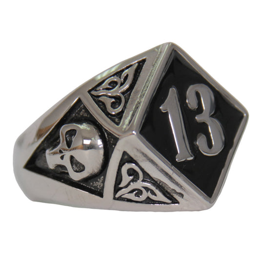 Hot Leathers Lucky 13 Skull Stainless Steel Ring JWR2138