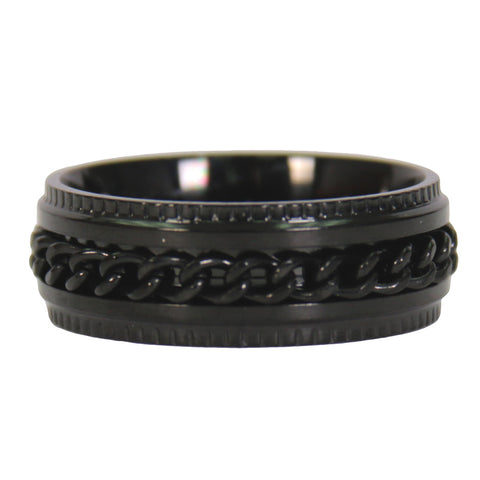 Hot Leathers JWR2145 Men's Black 'Cuban Link' Stainless Steel Ring