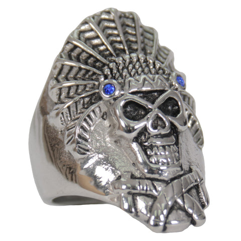 Hot Leathers JWR2221 Men's Silver 'Blue Stone Indian Headdress' Stainless Steel Ring