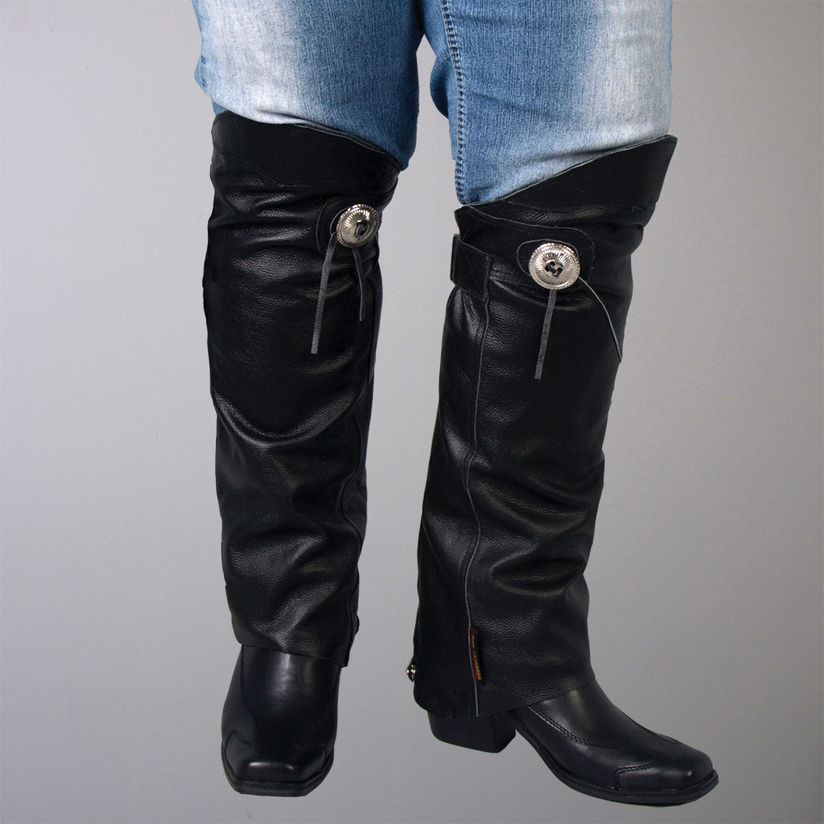 Hot Leathers LCU1001 Unisex Black Concho Leather Half Chaps Leg Warmers