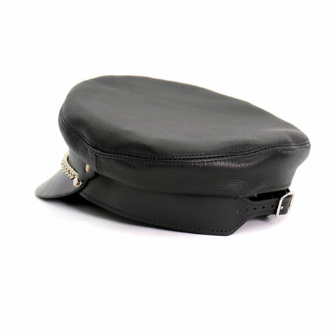 Hot Leathers Flat Top Biker Cap With Chain