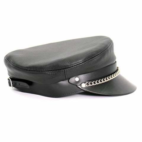 Hot Leathers Flat Top Biker Cap With Chain