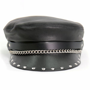 Hot Leathers Flat Top Biker Cap with Rivets