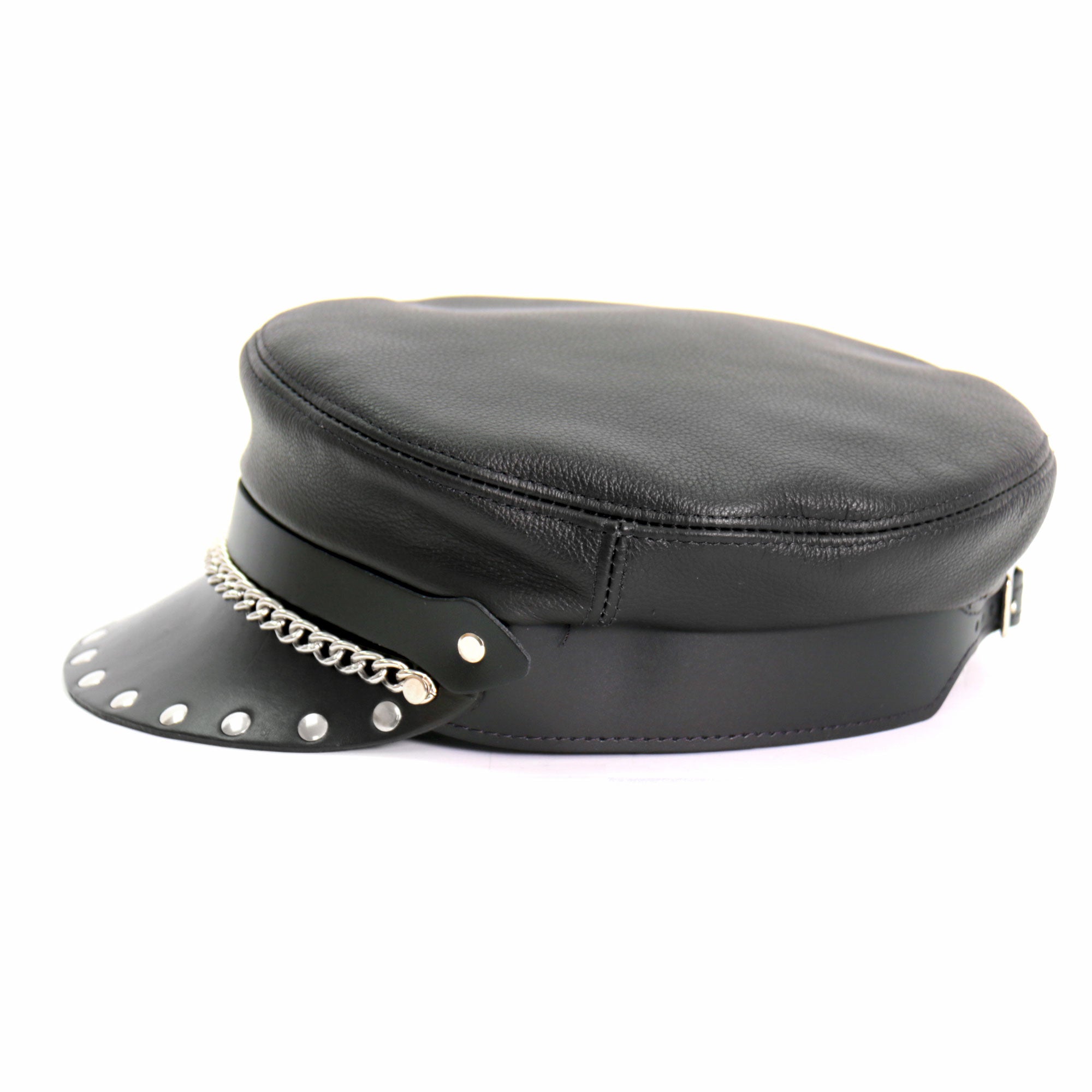 Leather biker cap cheap