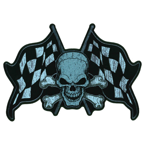Hot Leathers Skull and Checkered Flags 11" Patch