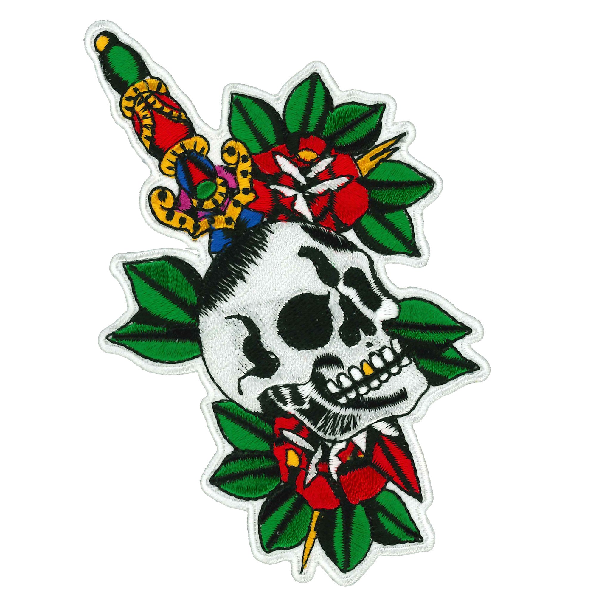 Hot Leathers Skull Dagger and Roses 3" Patch