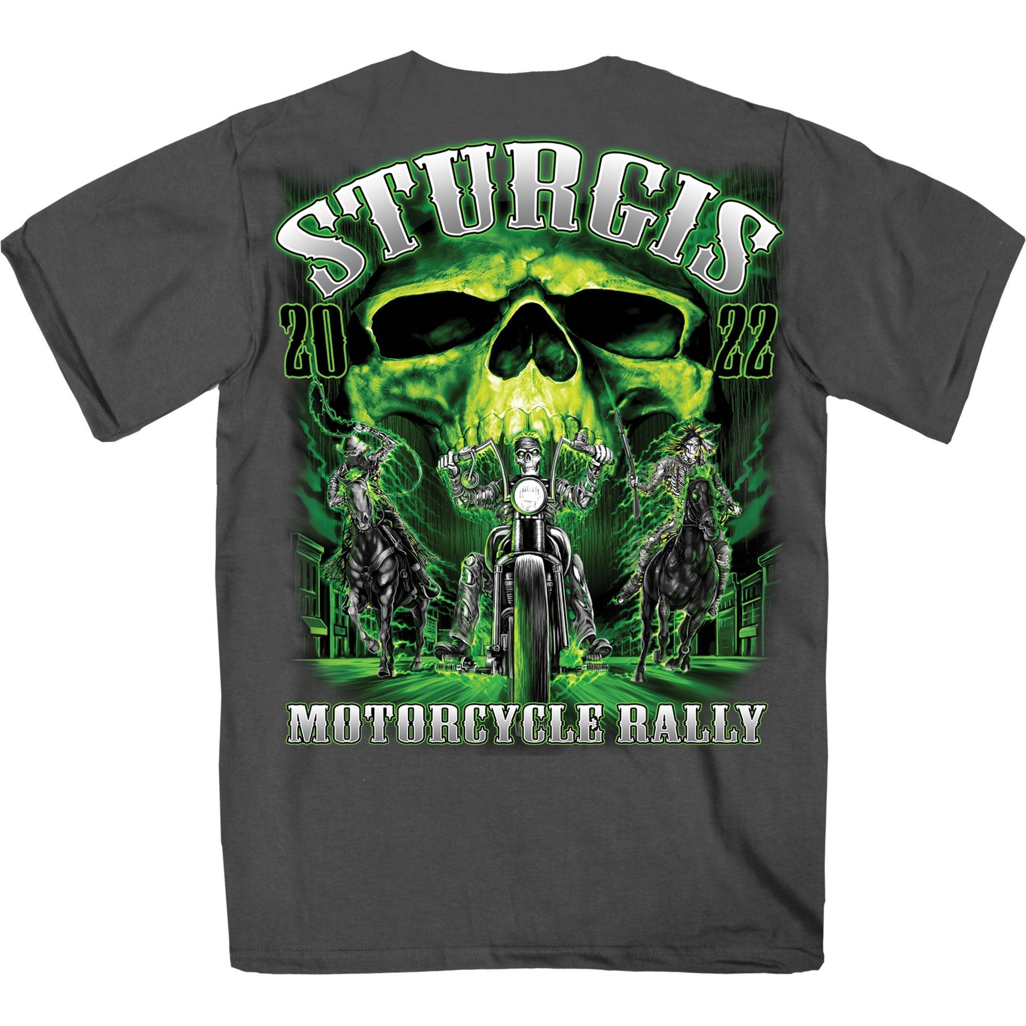 2022 Sturgis Motorcycle Rally #1 Design Skeleton Riders Charcoal T-Shirt