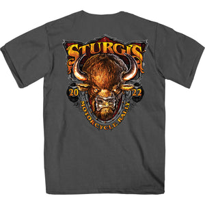 2022 Sturgis Motorcycle Rally SPB1007 Crazy Buffalo Men's Charcoal T Shirt
