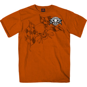 2022 Sturgis Motorcycle Rally SPB1011 Men’s Skull And Checkered Flag Orange T Shirt