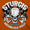 2022 Sturgis Motorcycle Rally SPB1011 Men’s Skull And Checkered Flag Orange T Shirt