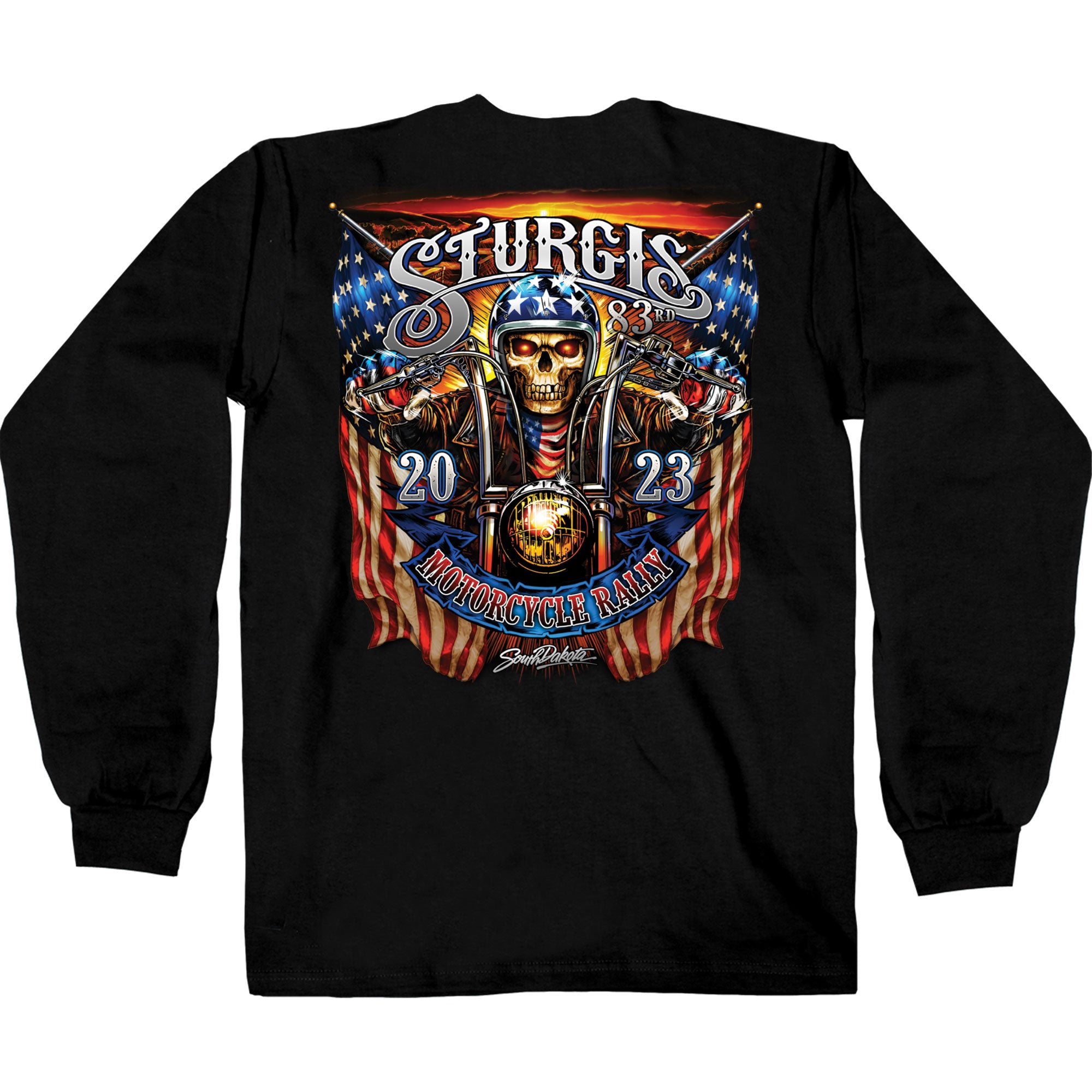 2023 Sturgis Motorcycle Rally #1 Design American Skeleton Black Long S