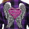 Sturgis Motorcycle Rally 2021 Heart Angel Ladies Purple Flannel Shirt
