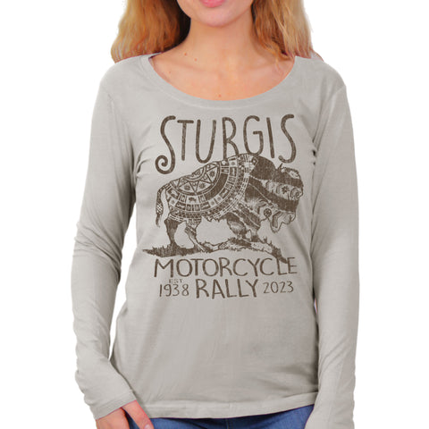 Sturgis 2023 Buffalo Symbol Ladies Long Sleeve Shirt