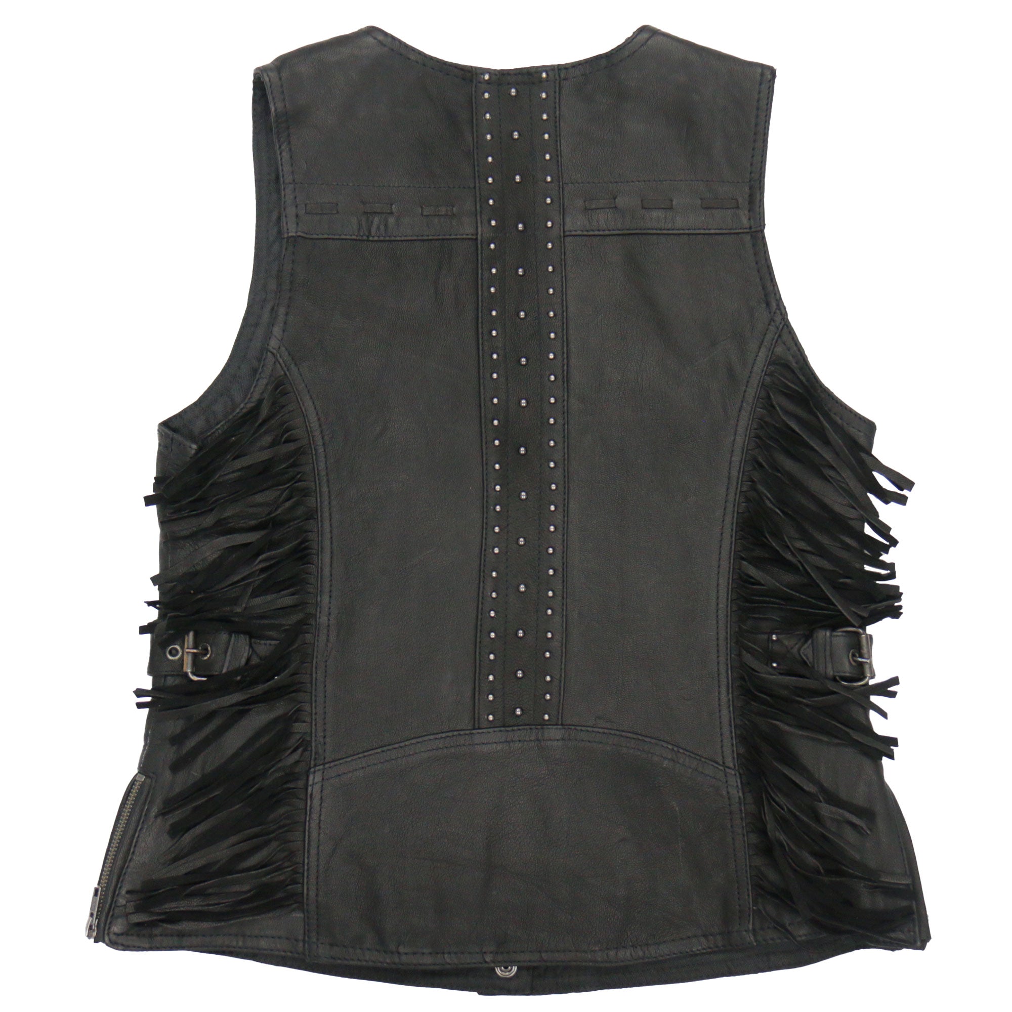 Hot Leathers VSL1014 Ladies Motorcycle style Black Leather Biker Vest with Fringe