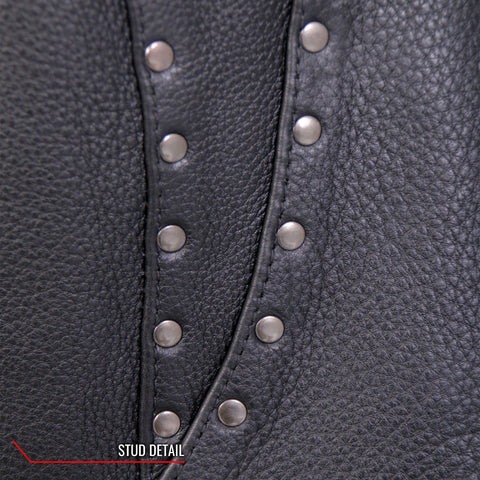 Hot Leathers VSL1015 Ladies Studded Black Motorcycle style Leather Biker Vest with V-Neck Design