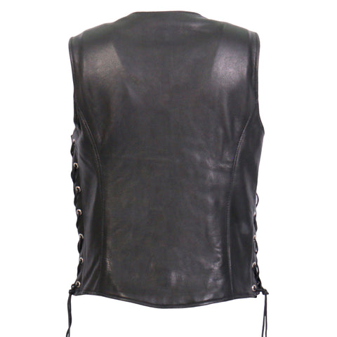 Hot Leathers VSL1017 Ladies 'Sugar Skull' Lined Black Leather Motorcycle Biker Vest