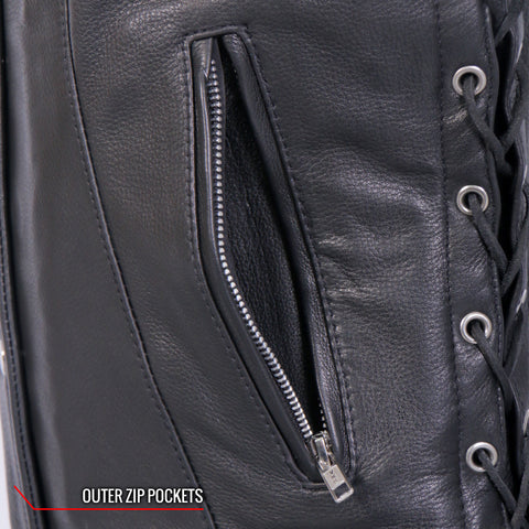 Hot Leathers VSL1017 Ladies 'Sugar Skull' Lined Black Leather Motorcycle Biker Vest