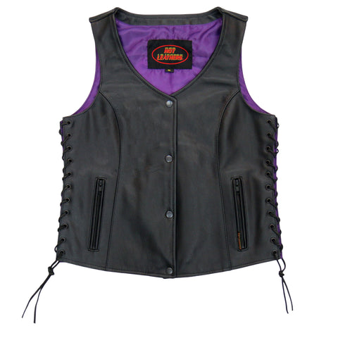 Hot Leathers VSL2001 Ladies Black motorcycle style 'Fleur De Lis Cross' Leather Biker Vest