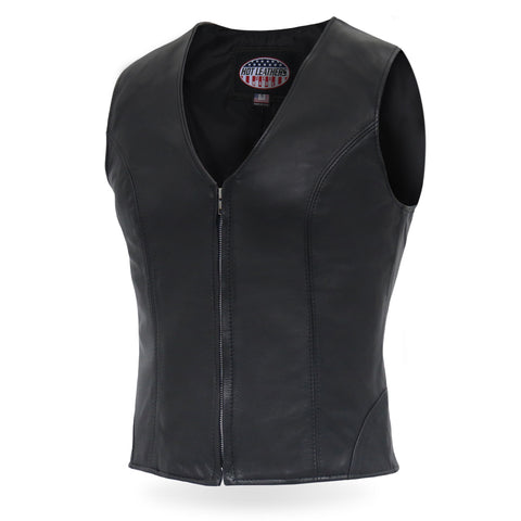 Hot Leathers VSL5003 USA Made Ladies Leather Motorcycle Biker Vest with Front Zipper