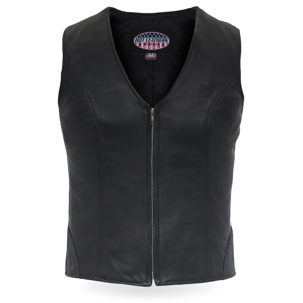 Hot Leathers VSL5003 USA Made Ladies Leather Motorcycle Biker Vest with Front Zipper
