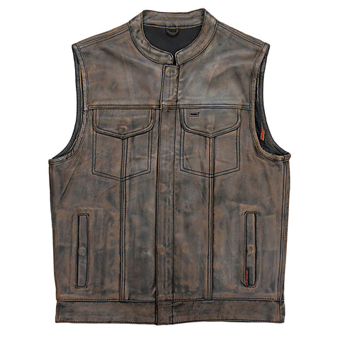 Hot Leathers VSM1035 Men's Distressed Brown Motorcycle 'Conceal and Carry' Club Leather Biker Vest