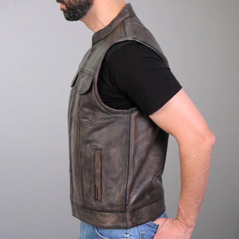 Hot Leathers VSM1035 Men's Distressed Brown Motorcycle 'Conceal and Carry' Club Leather Biker Vest