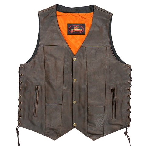 Hot Leathers VSM1040 Men's Retro Brown Motorcycle style 'Side Lace' Leather Biker Vest