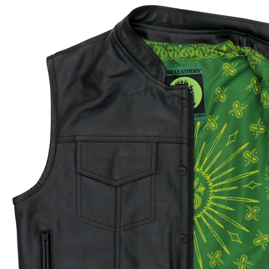 Hot Leathers VSM1050 Men’s Black 'Paisley Green' Motorcycle Club style Conceal and Carry Leather Biker Vest