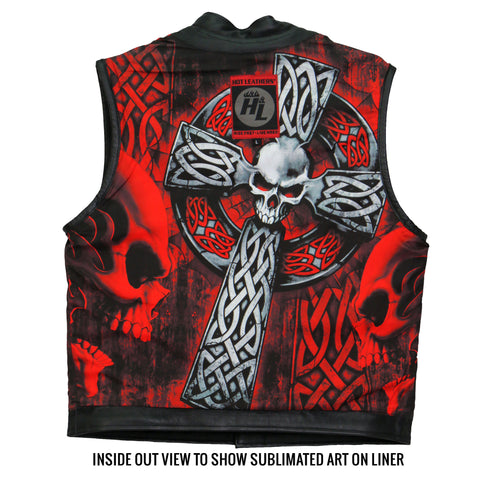 Hot Leathers VSM1051 Men's Black 'Celtic Cross' Motorcycle Club Style Conceal and Carry Leather Biker Vest