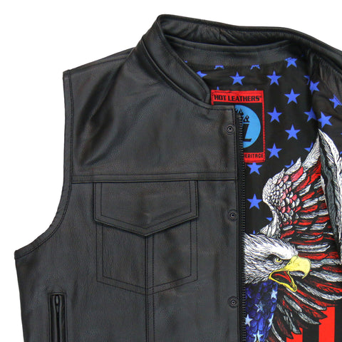 Hot Leathers VSM1052 Men's Black 'Patriotic' Motorcycle Club style Conceal and Carry Leather Biker Vest