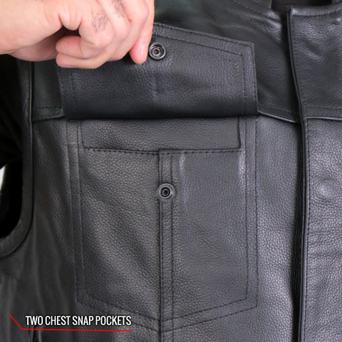 Hot Leathers VSM1053 Men's Black 'Don't Tread On Me' Motorcycle Club Style Conceal and Carry Leather Biker Vest
