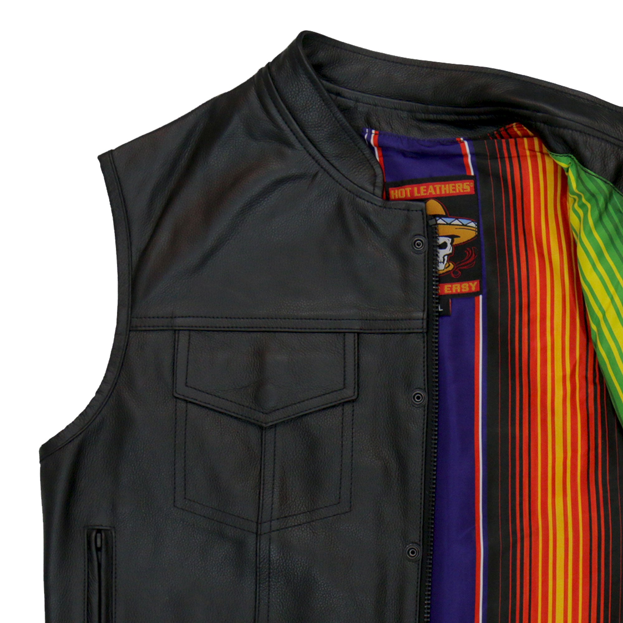 Hot Leathers VSM1057 Men’s Black 'Mexican Blanket' Motorcycle Club Style Conceal and Carry Leather Biker Vest