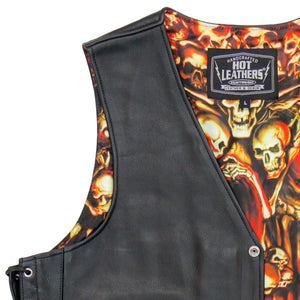Hot Leathers VSM1061 Men's Black 'Skulls Make Skulls' Motorcycle style Conceal and Carry Side Lace Leather Biker Vest