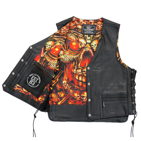Hot Leathers VSM1061 Men's Black 'Skulls Make Skulls' Motorcycle style Conceal and Carry Side Lace Leather Biker Vest