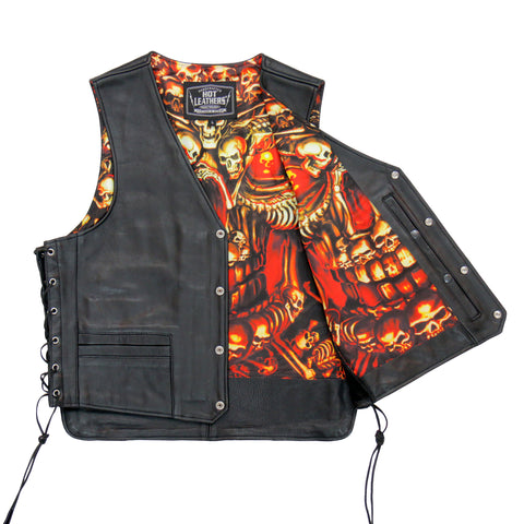 Hot Leathers VSM1061 Men's Black 'Skulls Make Skulls' Motorcycle style Conceal and Carry Side Lace Leather Biker Vest