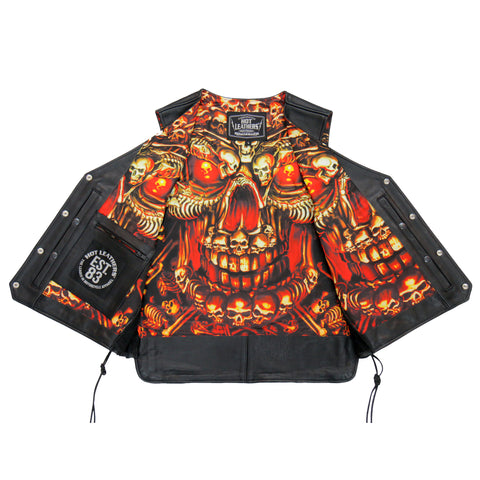 Hot Leathers VSM1061 Men's Black 'Skulls Make Skulls' Motorcycle style Conceal and Carry Side Lace Leather Biker Vest