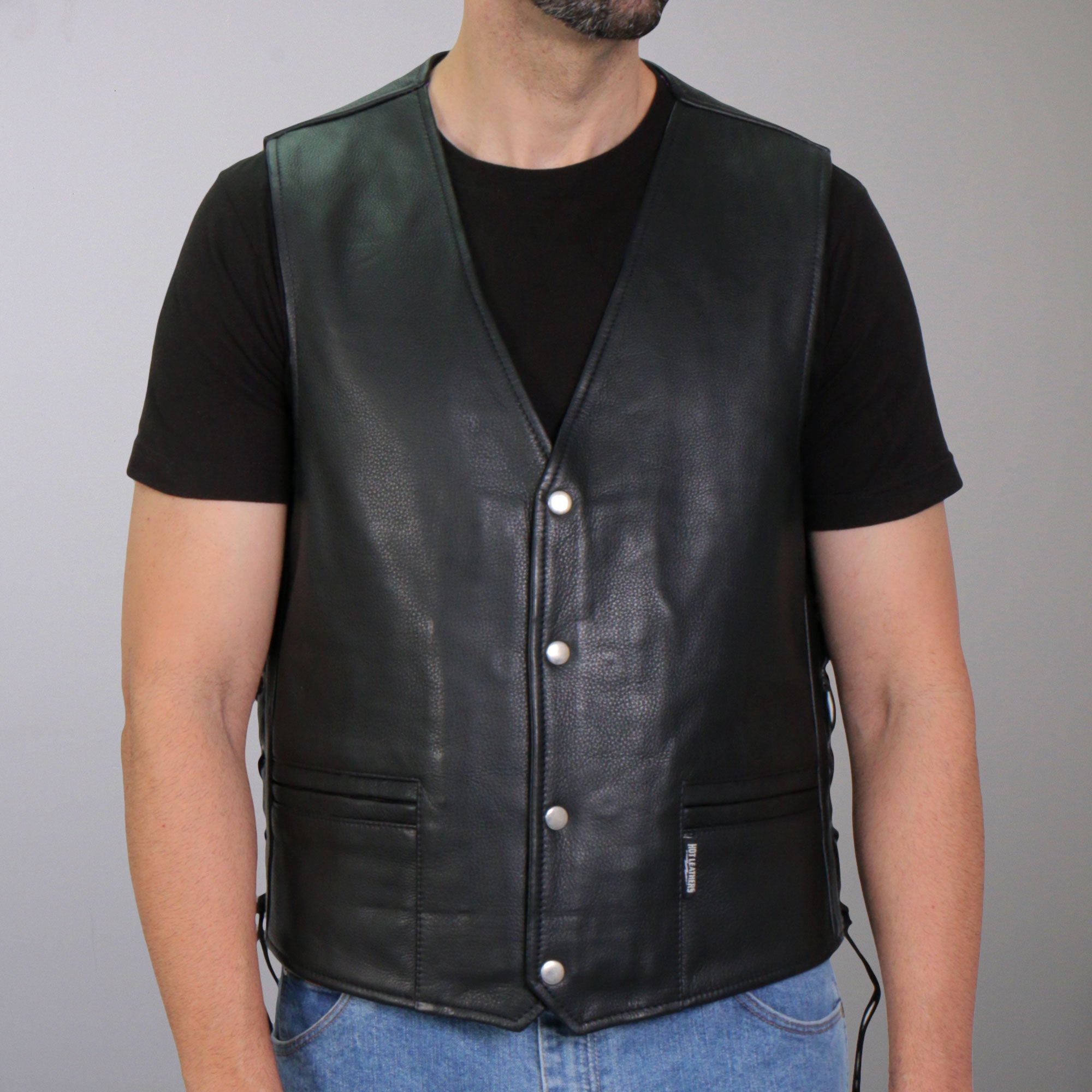 Hot Leathers VSM1061 Men's Black 'Skulls Make Skulls' Motorcycle style Conceal and Carry Side Lace Leather Biker Vest