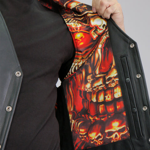 Hot Leathers VSM1061 Men's Black 'Skulls Make Skulls' Motorcycle style Conceal and Carry Side Lace Leather Biker Vest