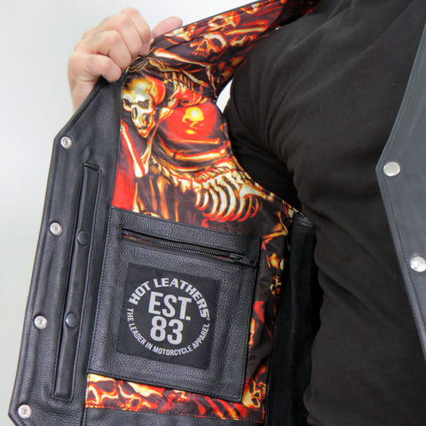 Hot Leathers VSM1061 Men's Black 'Skulls Make Skulls' Motorcycle style Conceal and Carry Side Lace Leather Biker Vest