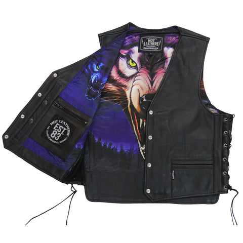 Hot Leathers VSM1062 Men's Black 'Lone Wolf' Motorcycle style Conceal and Carry Side Lace Leather Biker Vest