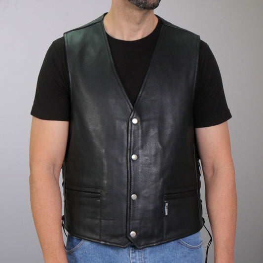 Hot Leathers VSM1062 Men's Black 'Lone Wolf' Motorcycle style Conceal and Carry Side Lace Leather Biker Vest